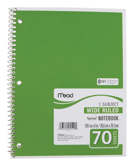 Mead 8 in. W x 10-1/2 in. L Wide Ruled Spiral Notebook (Pack of 24)