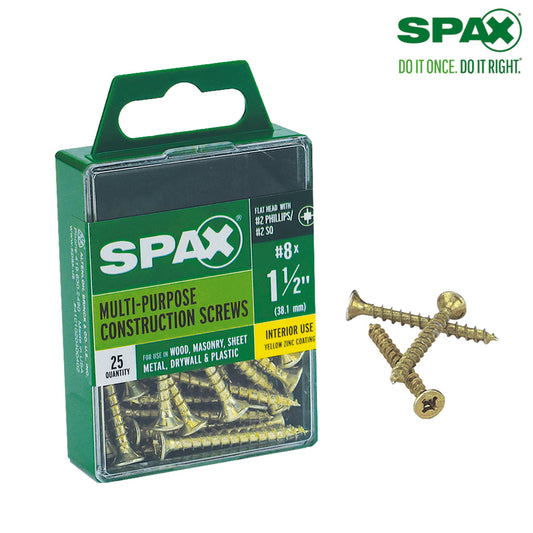 SPAX No. 8 x 1-1/2 in. L Phillips/Square Flat Head Yellow Zinc Steel Multi-Purpose Screw 25 each