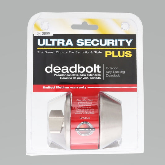 Ultra Security Satin Nickel Metal Single Cylinder Deadbolt