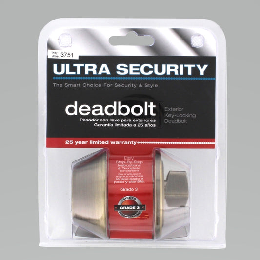 Ultra Security Antique Brass Metal Single Cylinder Deadbolt