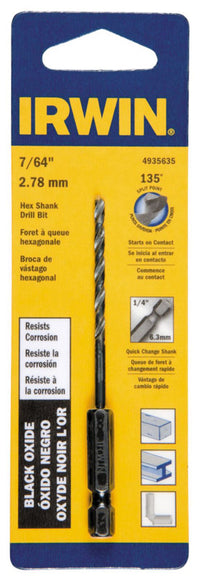 Irwin 7/64 in. X 3-7/16 in. L High Speed Steel Drill Bit Quick-Change Hex Shank 1 pc