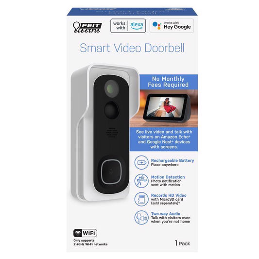 Feit Smart Home White Metal/Plastic Wireless Smart Video Doorbell