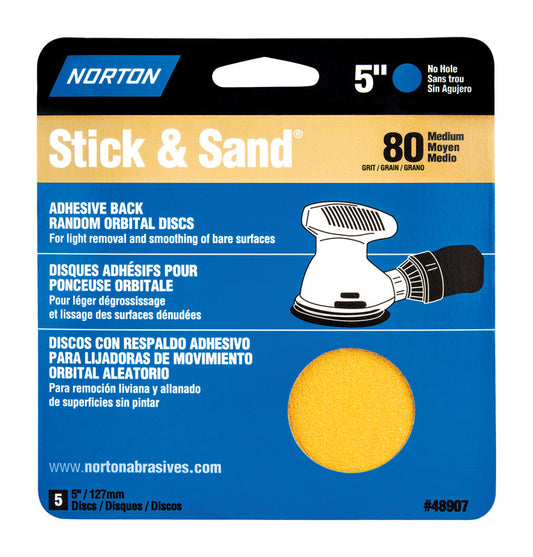 Norton Stick & Sand 5 in. Aluminum Oxide Adhesive A250/A290/H290 Sanding Disc 80 Grit Coarse 5 pk
