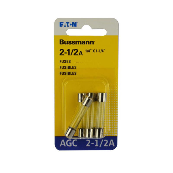 Fusible de vidrio de acción rápida Bussmann de 2-1/2 amperios y 250 V, paquete de 5 (paquete de 5)