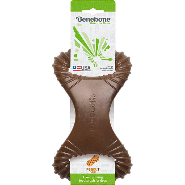 Benebone Dental Chew Dog Toy Peanut Butter Flavor Large Durable Nylon for Dogs Under 100 lbs