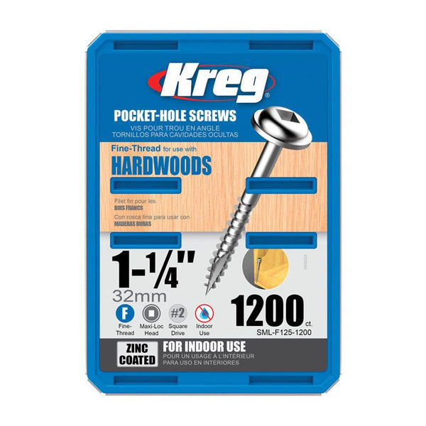 Kreg No. 7 x 1-1/4 in. L Square Zinc-Plated Pocket-Hole Screw 1200 count (Pack of 4)