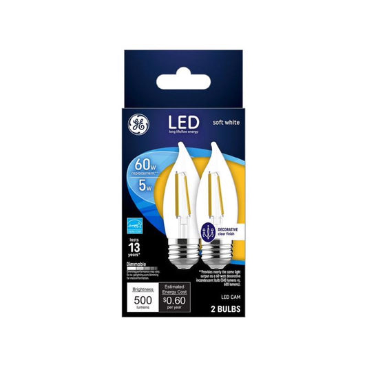 GE CA11 E26 (Medium) LED Light Bulb Soft White 60 Watt Equivalence 2 pk