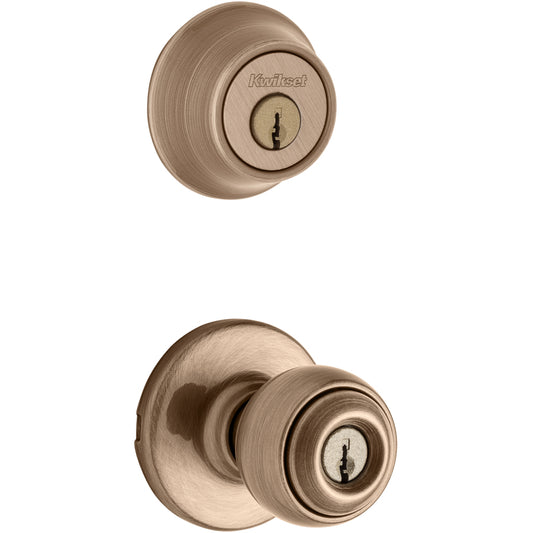 Kwikset Polo Antique Brass Deadbolt and Entry Door Knob 1-3/4 in.
