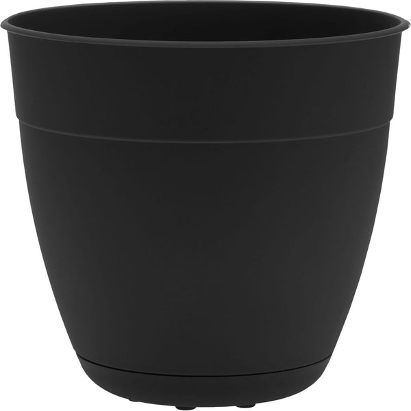 Bloem Dayton Planter 8 in. Dia. Plastic Flower Pot with Attached Saucer Black