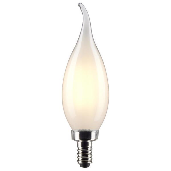 Bombilla LED de filamento Satco CA10 (punta de llama) E12 (candelabro), blanco cálido, equivalente a 60 vatios, paquete de 2 - Oferta de la semana