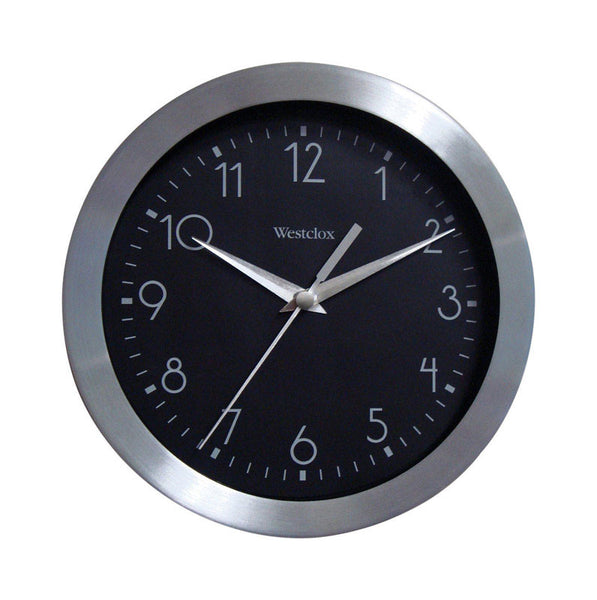 Reloj de pared analógico para interiores Westclox de 9 pulgadas de largo y 9 pulgadas de ancho, de metal, color negro