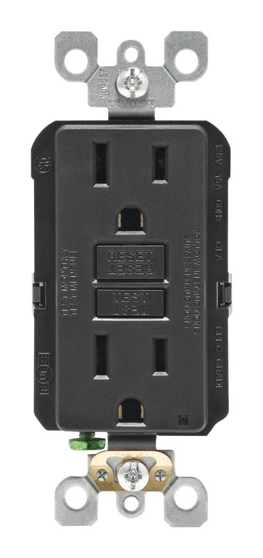 Leviton SmartlockPro 15 amps 125 V Duplex Black GFCI Outlet 5-15R 1 pk