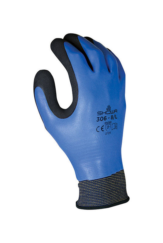 Showa Unisex Indoor/Outdoor Rubber Water Resistant Work Gloves Black/Blue L (Pack of 12)