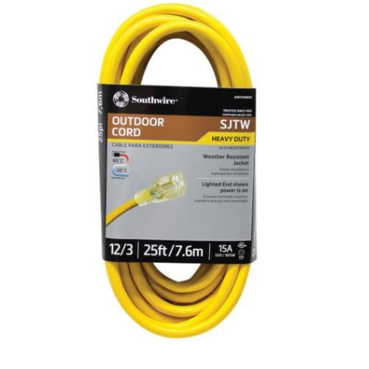 Southwire Outdoor 25 ft. L Yellow Extension Cord 12/3 SJTW