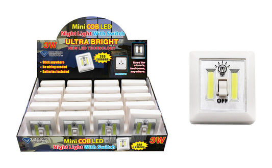 Diamond Visions Manual Battery Powered Mini COB LED Night Light w/Switch (Pack of 12)