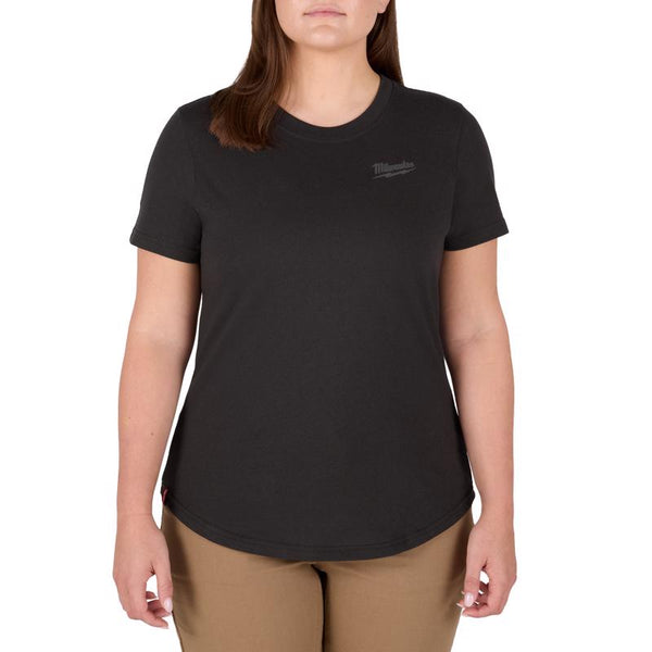 Camiseta negra de manga corta Milwaukee Freeflex S para mujer con cuello redondo