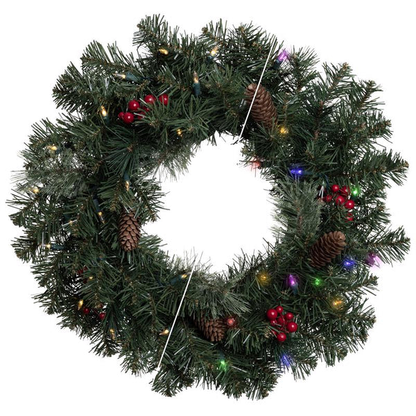 Celebrations 24 in. D LED Prelit Multicolored/Warm White Mixed Pine Rechargeable Wreath
