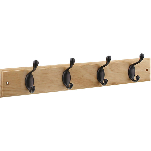 DPV8170 Barra para colgar de 18" x 2-3/4" x 5/8" con 4 ganchos para abrigos - Bronce frotado con aceite con barra marrón claro