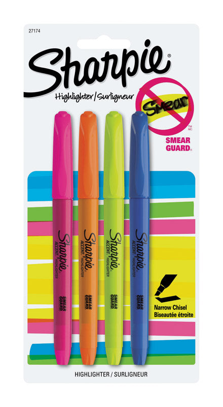 Sharpie Accent Neon Color Assorted Narrow Chisel Tip Highlighter 4 pk (Pack of 6)
