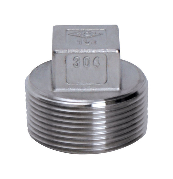 Tapón de cabeza cuadrada de acero inoxidable Smith-Cooper de 1 pulg. MPT x 1 pulg. D MPT