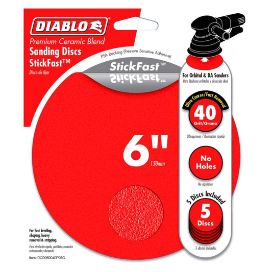 Diablo 6 in. Ceramic Blend Adhesive Random Orbital Sanding Disc 40 Grit Ultra Coarse 5 pk