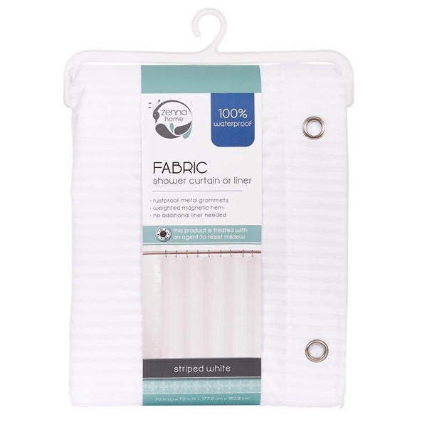 Forro de cortina de ducha de tela blanca a rayas Zenna Home de 72 in. H x 70 in. W (paquete de 4)