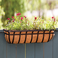 Panacea Wide Band Window Planter with Coco Liner 36 in Black Metal Outdoor Planter