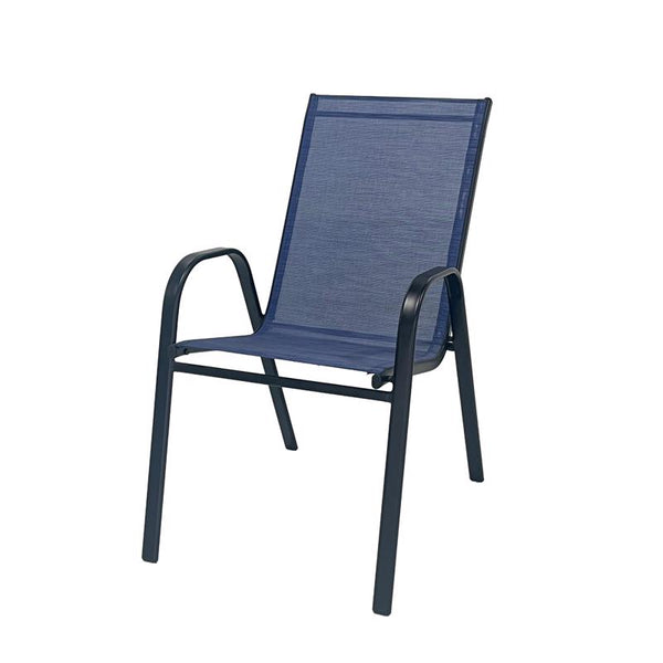 Silla de comedor apilable Living Accents, con asiento de tela azul y estructura de acero negra
