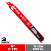 Diablo Amped 9 in. Carbide Tipped Reciprocating Saw Blade 8 TPI 3 pk