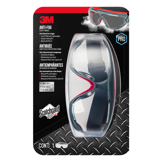 3M Scotchgard Anti-Fog Clear Lens Gray/Red Frame Modern/Sleek Safety Goggles