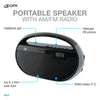 GPX Black Portable Carry Handle Analog Volume Control AM/FM Radio with Digital Clock
