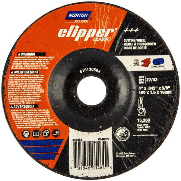 Disco de corte clásico de óxido de aluminio Norton Clipper de 4 pulg. DX de 5/8 pulg., paquete de 1
