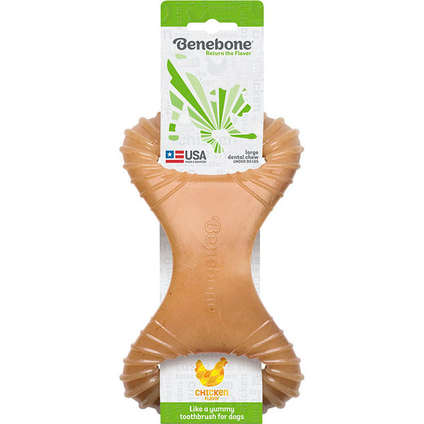 Benebone Dental Chew Dog Toy Chicken Flavor Large Durable Nylon for Dogs Under 100 lbs