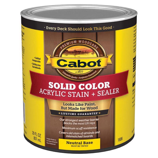 Cabot Solid Tintable 1806 Neutral Base Oil-Based Acrylic Deck Stain 1 qt. (Pack of 4)