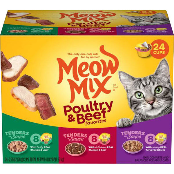 Paquete variado de favoritos de aves y carne de res Meow Mix