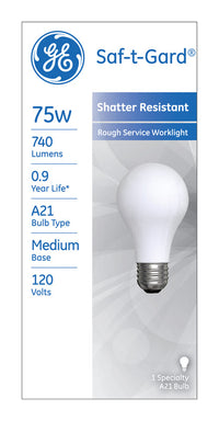 GE Saf-T-Gard 75 watts A21 A-Line Incandescent Bulb E26 (Medium) Soft White 1 pk (Pack of 6)