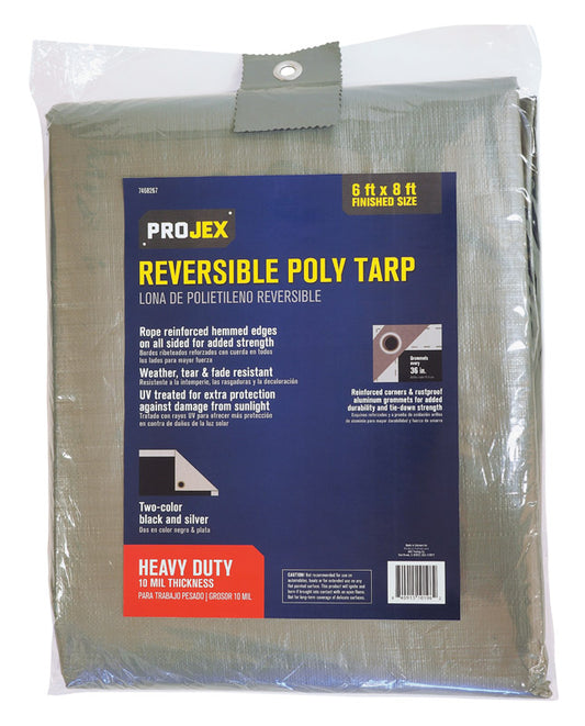 Projex 6 ft. W X 8 ft. L Heavy Duty Polyethylene Reversible Tarp Black/Silver