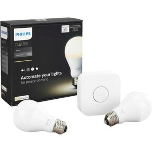 Philips Hue A19 E26 (Medium) LED Smart Bulb Starter Kit Soft White 60 Watt Equivalence 2 pk