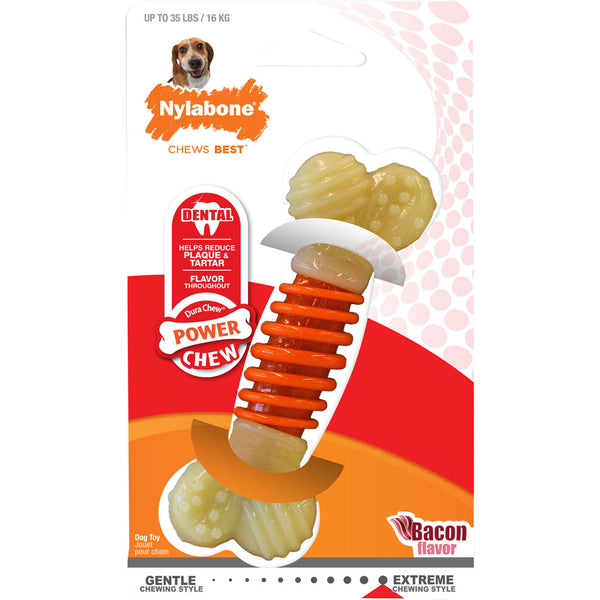 Nylabone Power Chew Pro Action Dental Dog Toy, Wolf Size, Bacon Flavor
