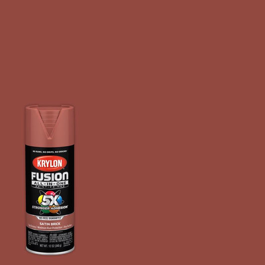 Krylon 25 sq. ft. Fusion All-In-One Satin Brick Paint/Primer Spray Paint 12 oz. (Pack of 6)