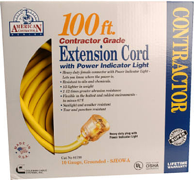 Coleman Cable Outdoor 100 ft. L Yellow Extension Cord 10/3