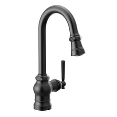 Matte black one-handle high arc pulldown single mount bar faucet