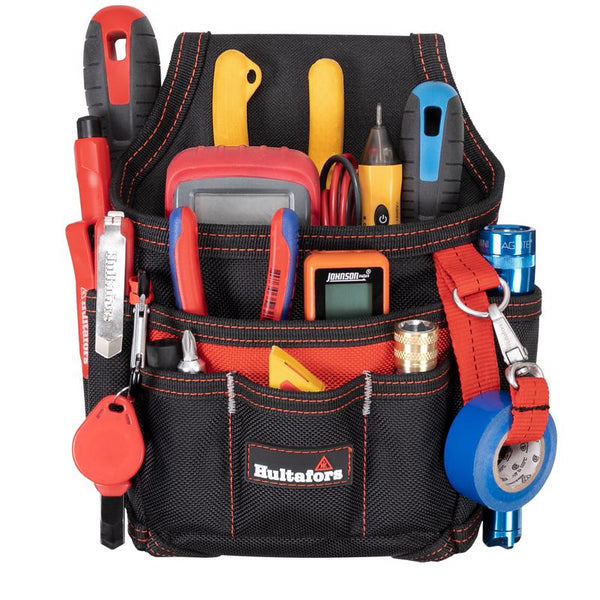 Organizador de herramientas CLC Hultafors Work Gear de poliéster balístico con 9 compartimentos, negro y rojo