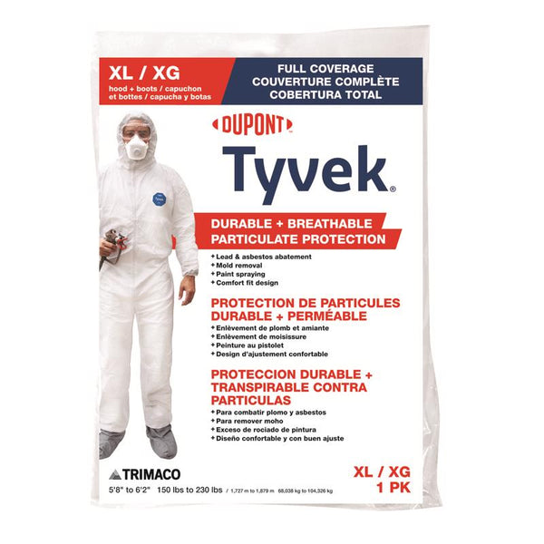 Dupont Tyvek Coverall with Hood and Boots White XL 1 pk - Open Box