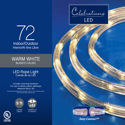 Celebrations LED Warm White Rope Light Set Indoor Christmas Decor ct (Pack of 12)