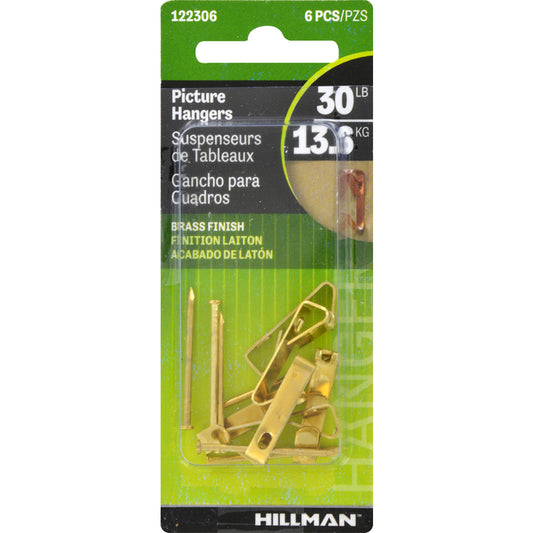Hillman AnchorWire Brass-Plated Gold Conventional Picture Hanger 30 lb. 6 pk Steel (Pack of 10)
