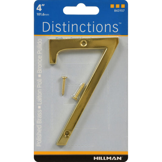 Hillman Distinctions 4 in. Gold Brass Screw-On Number 7 1 pc (Pack of 3)