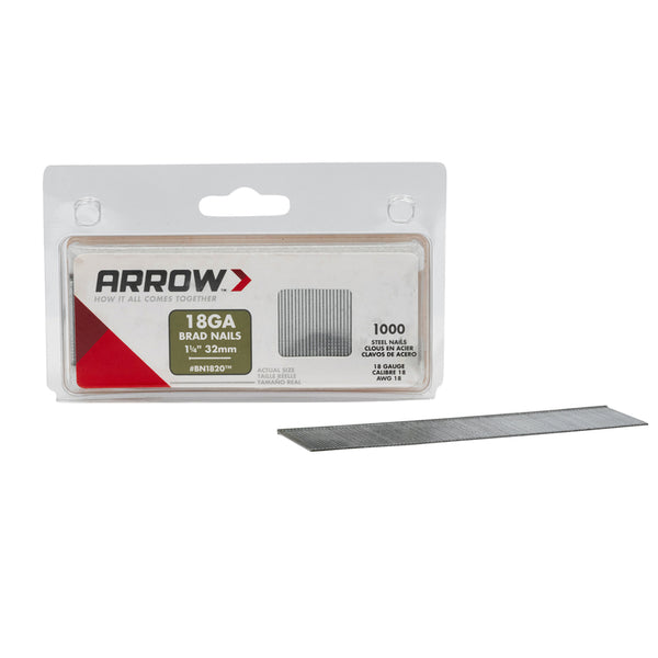 Arrow Fastener BN1820 18 Ga. x 1-1/4 in. L Galvanized Steel Brad Nails 1000 pk 0.65 lb. Arrow Fastener BN1820 18 Ga. x 1-1/4 in. L Galvanized Steel Brad Nails 1000 pk 0.65 lb.