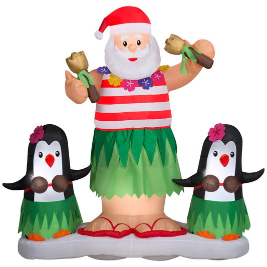 Gemmy Airblown Animated Hula Santa Dance/Penguin Scene 5.5 ft. Inflatable