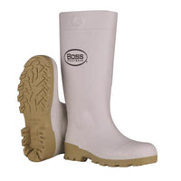 Boss Unisex PVC Plain Boots White 10 US Waterproof 1 pair 16 in.